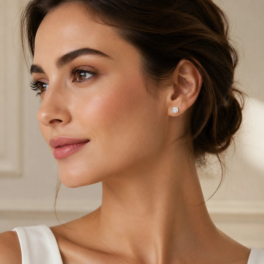 Four Prong Round Lab Diamond Stud Earrings - Yellow