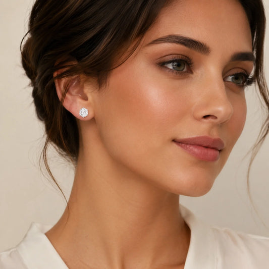 Six Prong Round Lab Diamond Stud Earrings - White