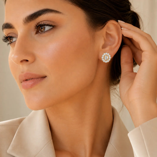 Dahlia Flower Fashion Lab Diamond Stud Earrings - Yellow