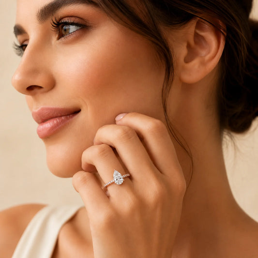 Pear Lab-Grown Diamond Solitaire Ring with Pavé Band - Rose