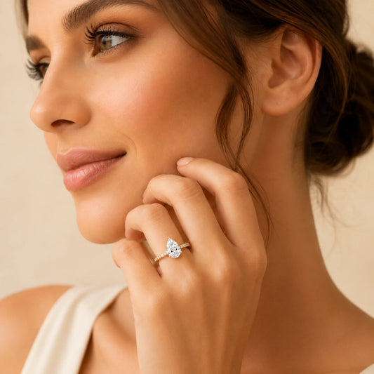 Pear Lab-Grown Diamond Solitaire Ring with Pavé Band - Yellow