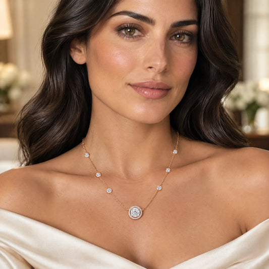 Aurore Lab-Grown Diamond Halo Station Necklace - Rose Gold