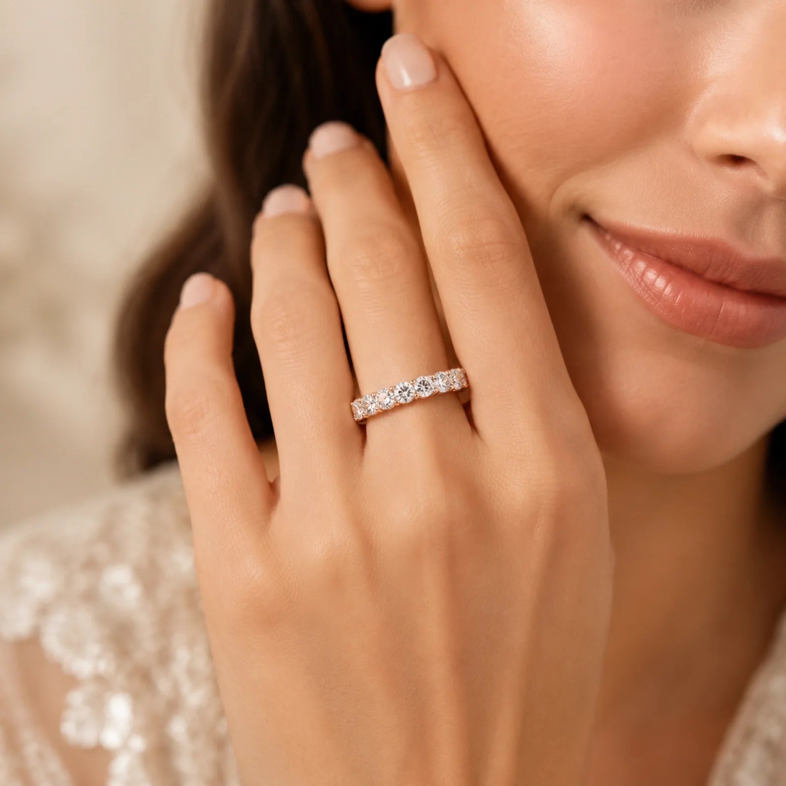 Elysia Round Lab Diamond Eternity Ring - Rose Gold