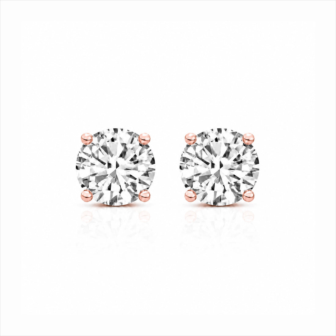 Four Prong Round Brilliant Lab-Grown Diamond Studs - Rose Gold