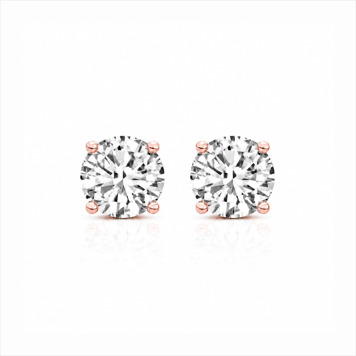 Four Prong Round Brilliant Earrings - Rose