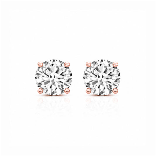 Four Prong Round Brilliant Earrings - Rose