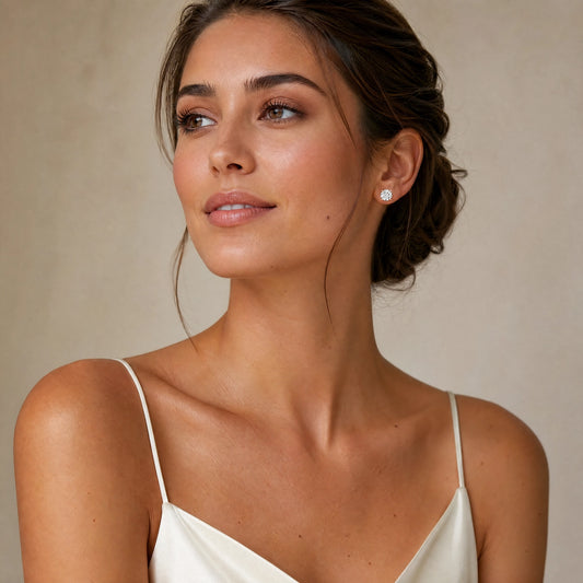 Four Prong Round Brilliant Earrings - Rose