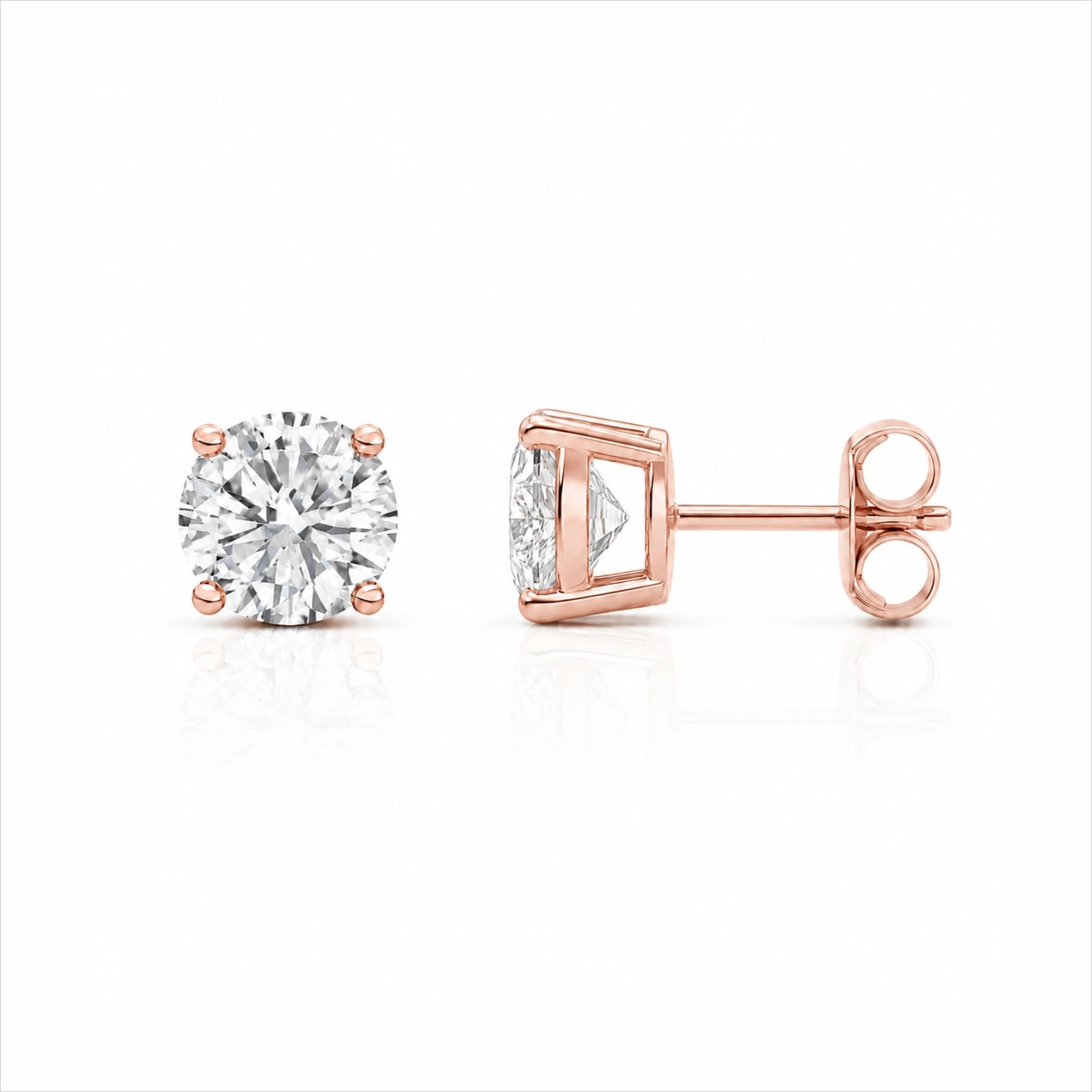 Four Prong Round Brilliant Earrings - Rose