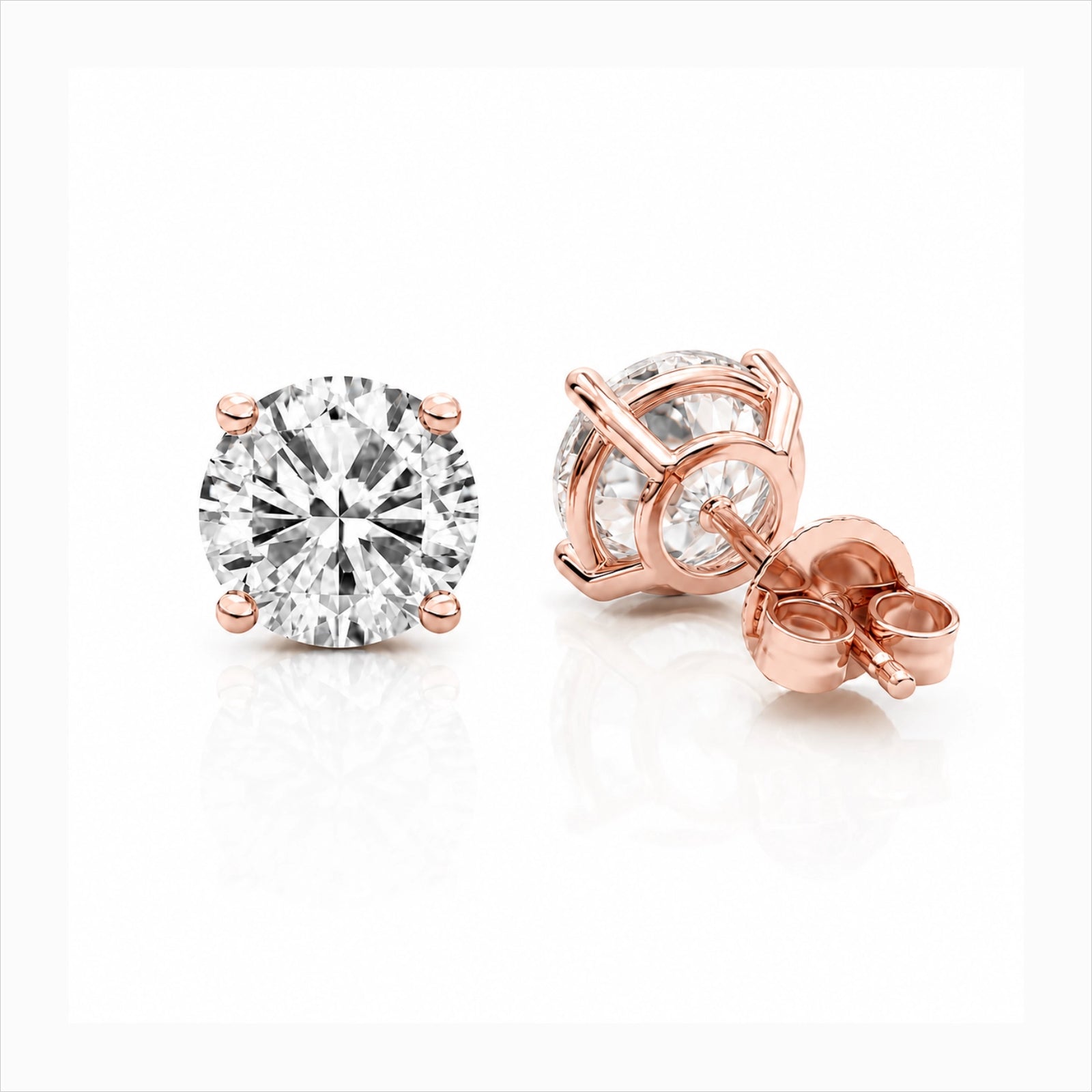 Four Prong Round Brilliant Earrings - Rose
