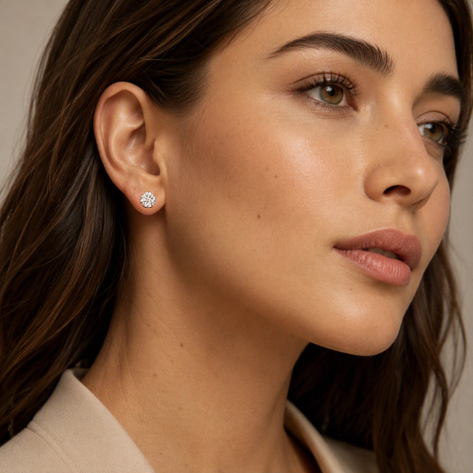 Four Prong Round Brilliant Earrings - Rose