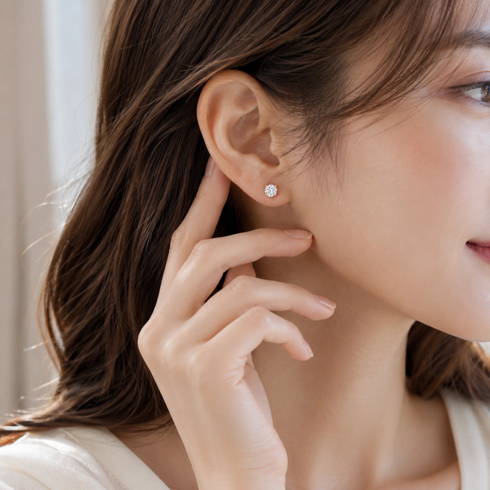 Four Prong Round Brilliant Earrings - Rose