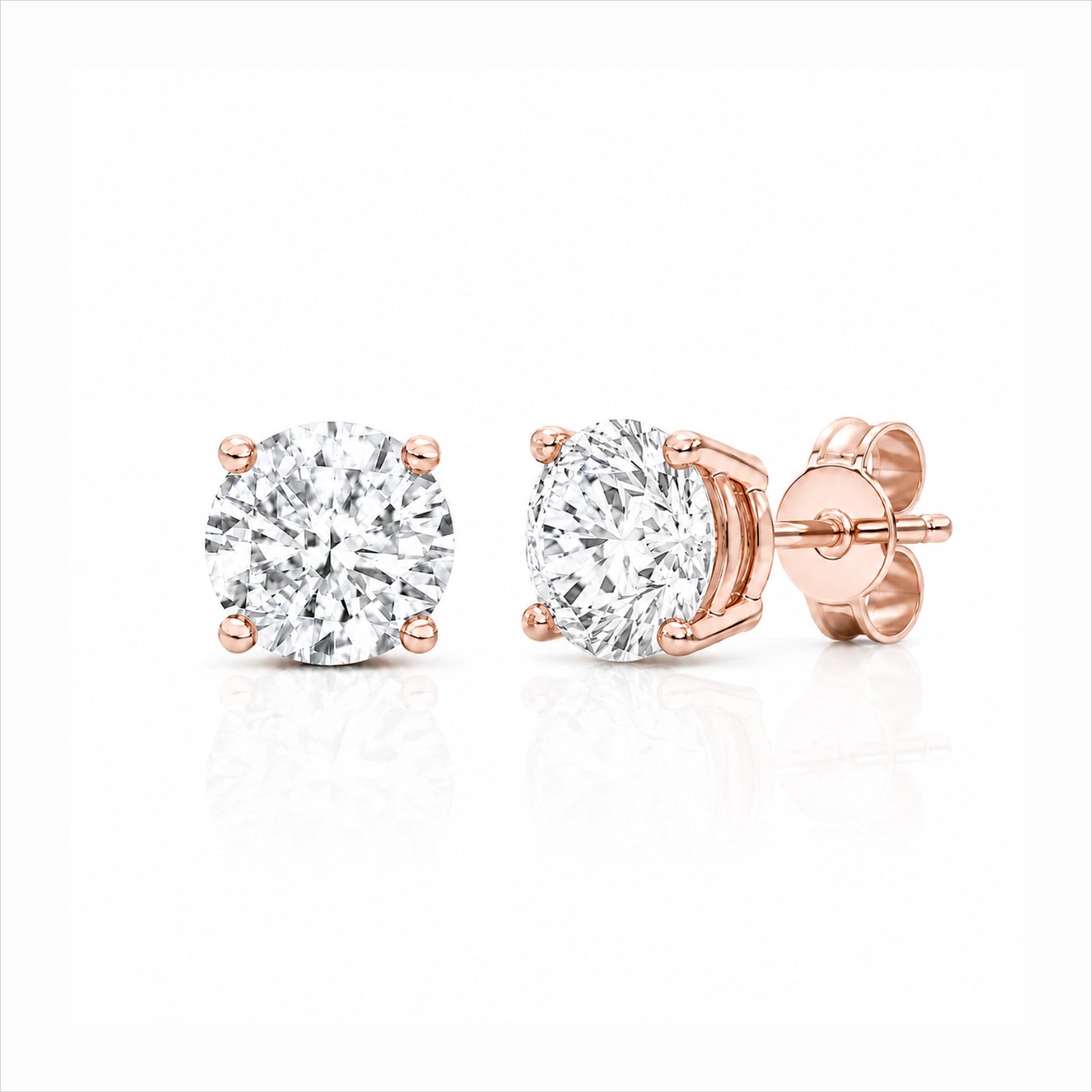 Four Prong Round Brilliant Earrings - Rose