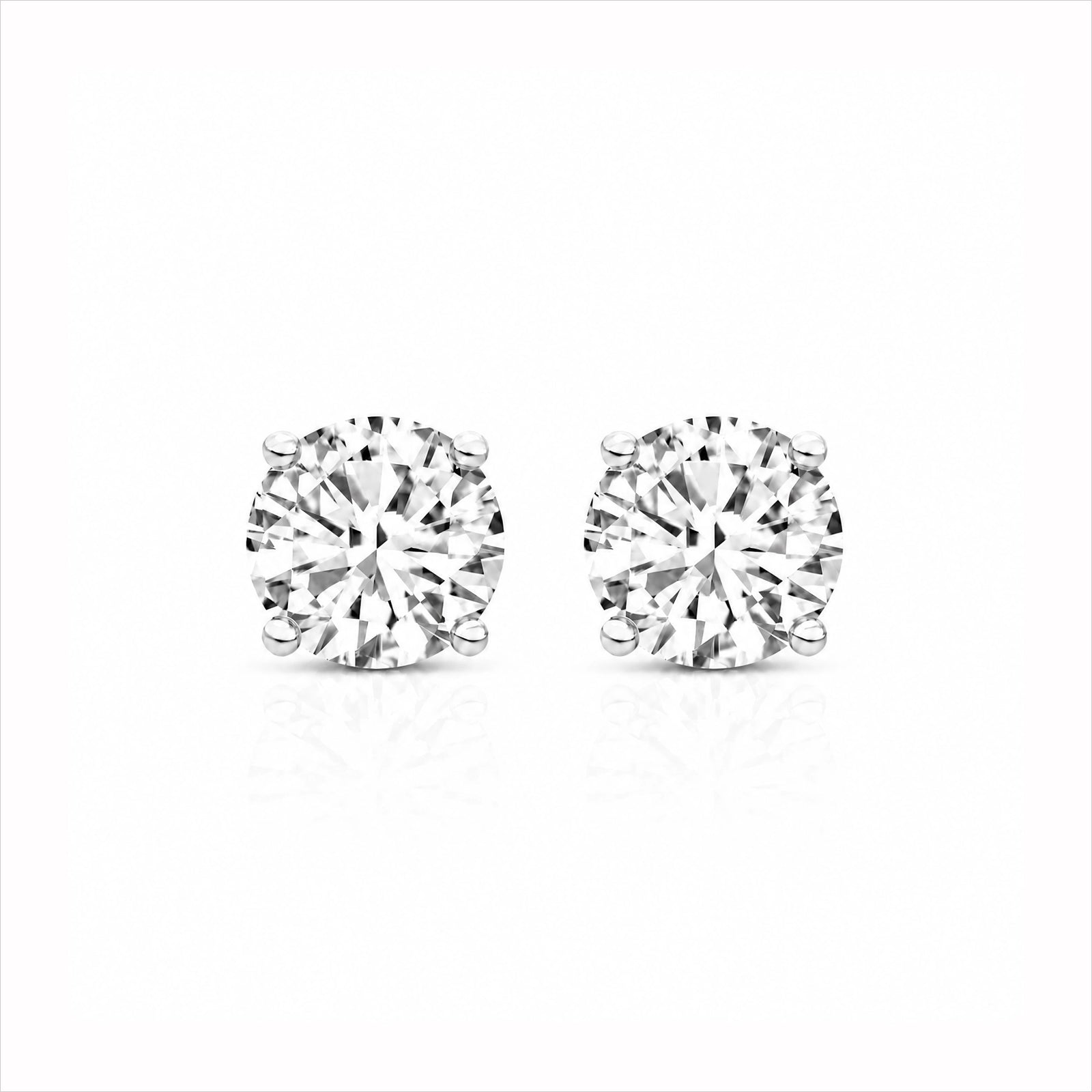 Four Prong Round Brilliant Earrings - White