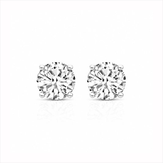 Four Prong Round Brilliant Earrings - White