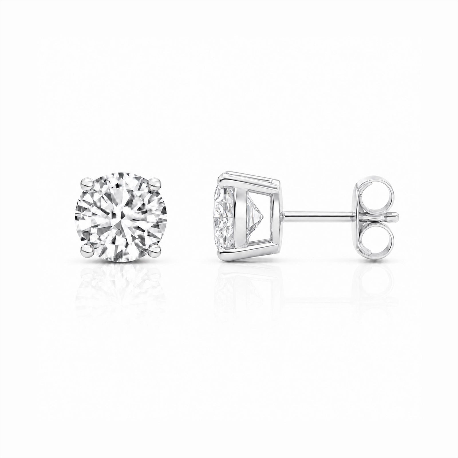Four Prong Round Brilliant Earrings - White