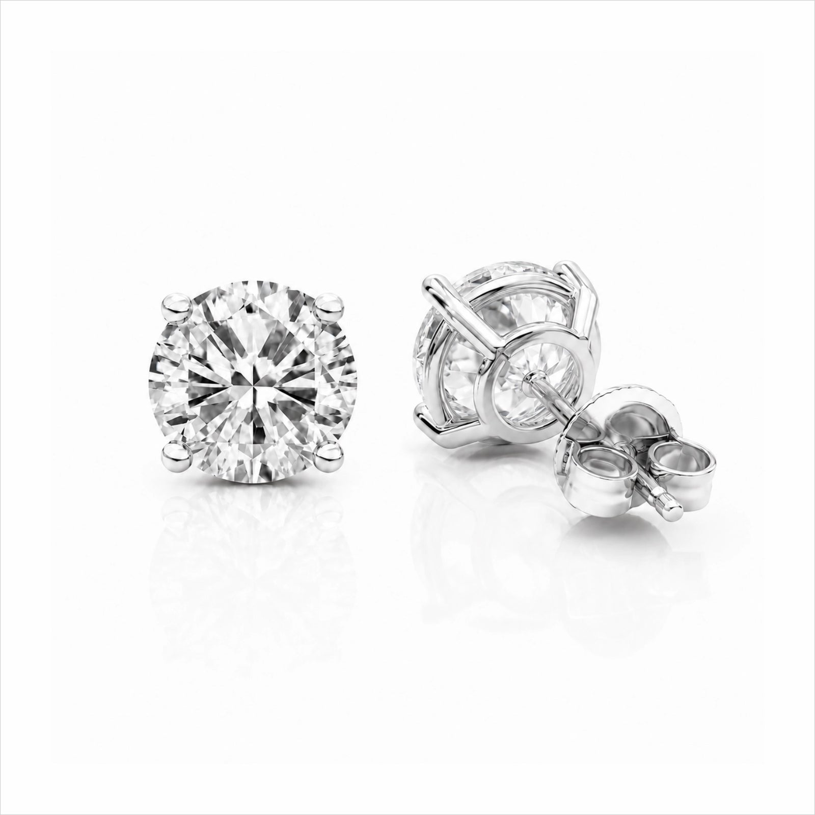 Four Prong Round Brilliant Earrings - White