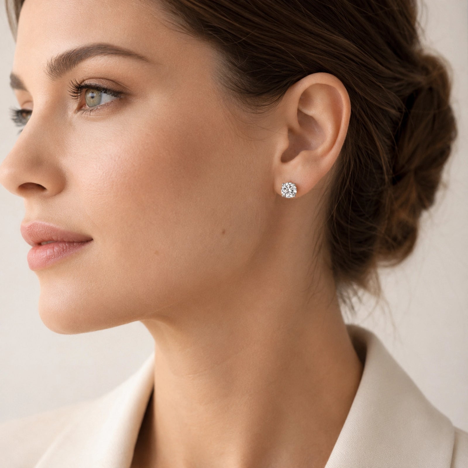 Four Prong Round Brilliant Earrings - White