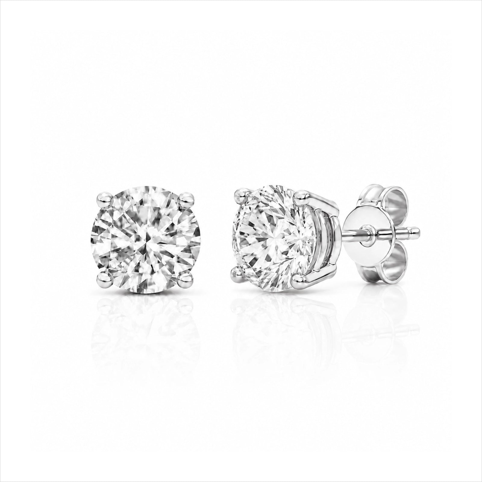 Four Prong Round Brilliant Earrings - White