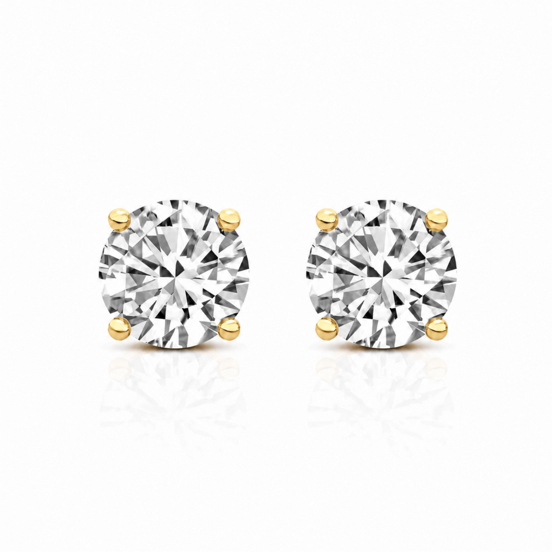 Four Prong Round Brilliant Lab-Grown Diamond Studs - Yellow Gold