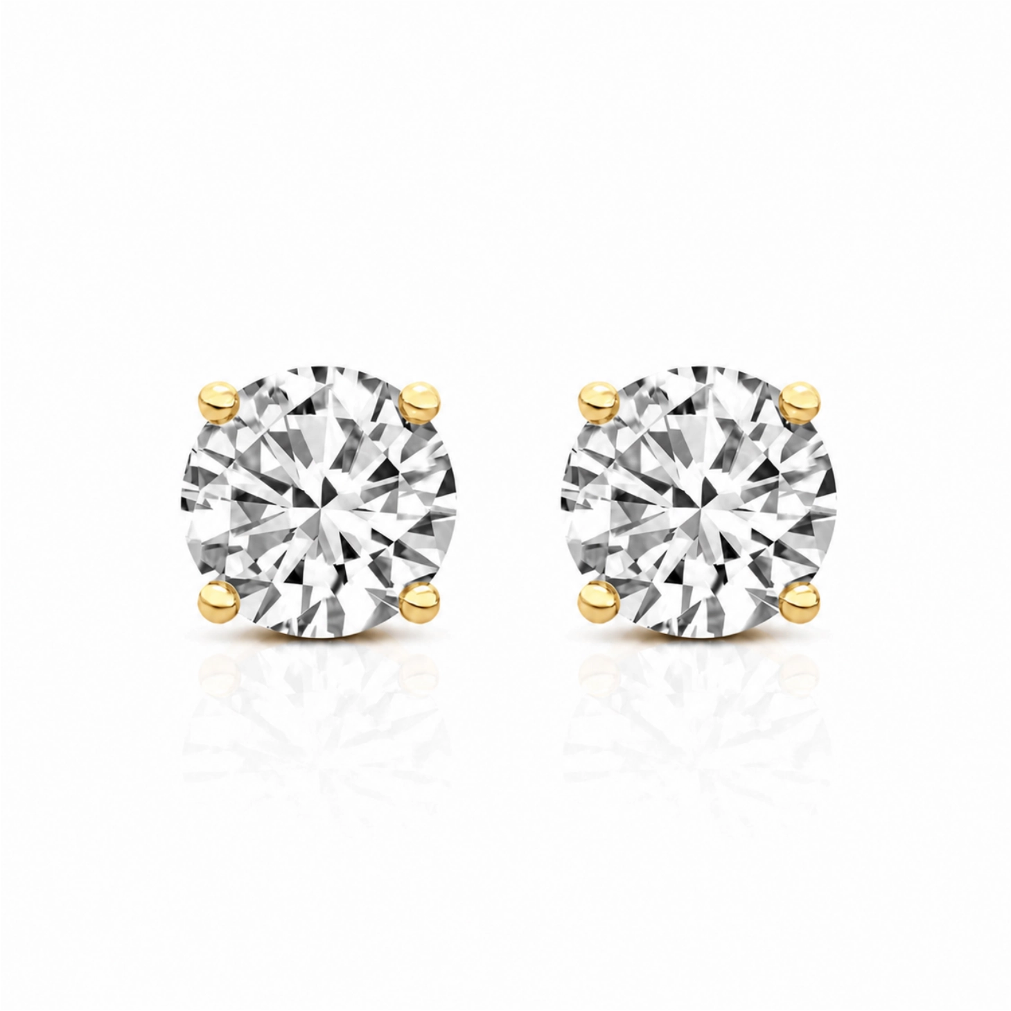 Four Prong Round Brilliant Earrings - Yellow