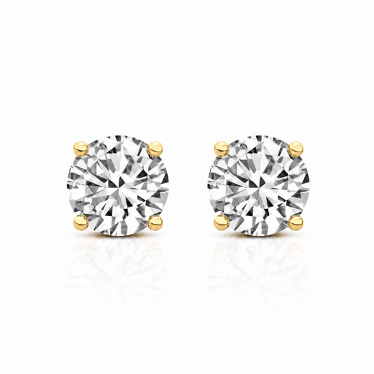 Four Prong Round Brilliant Earrings - Yellow