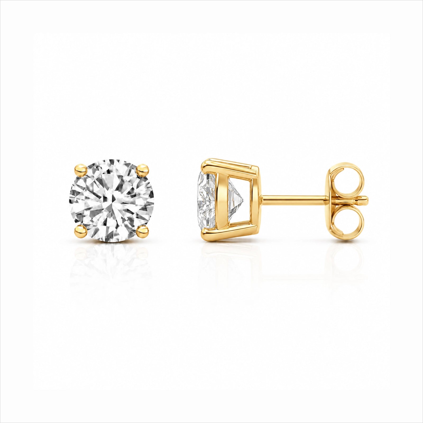 Four Prong Round Brilliant Earrings - Yellow
