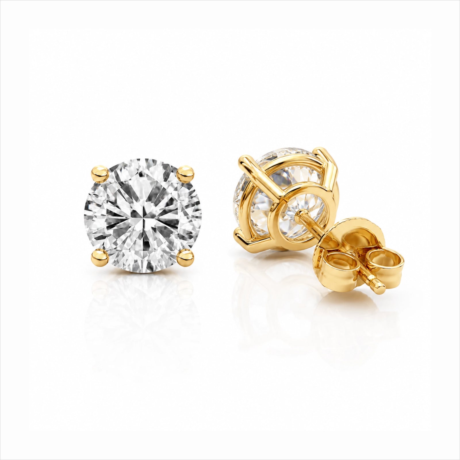 Four Prong Round Brilliant Earrings - Yellow