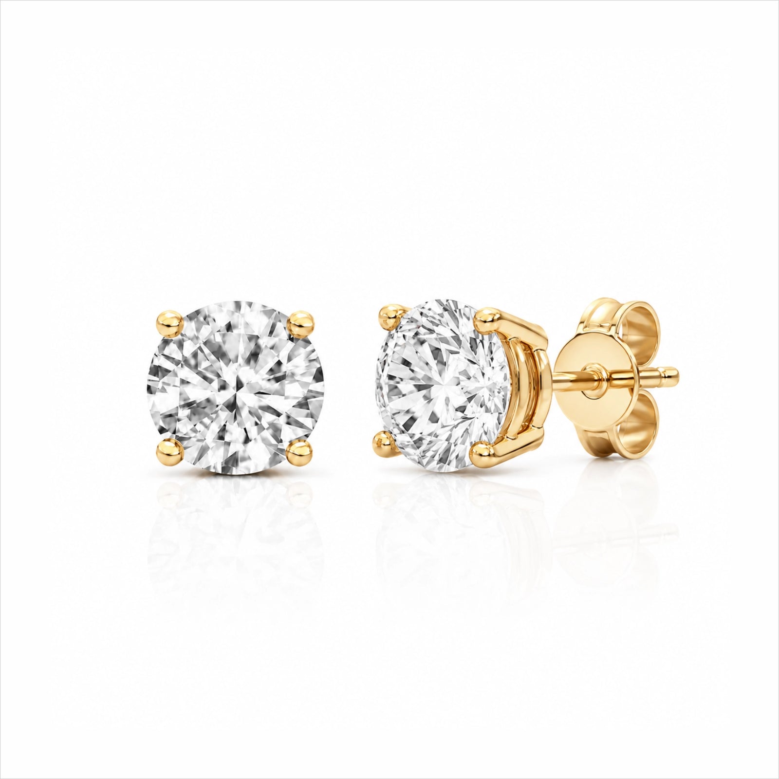 Four Prong Round Brilliant Earrings - Yellow