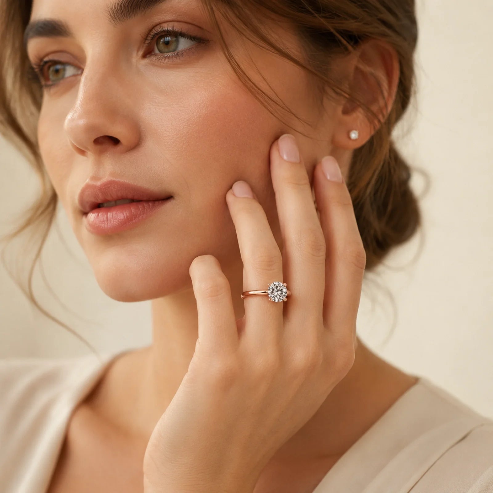 Four Prong Round Brilliant Ring - Rose