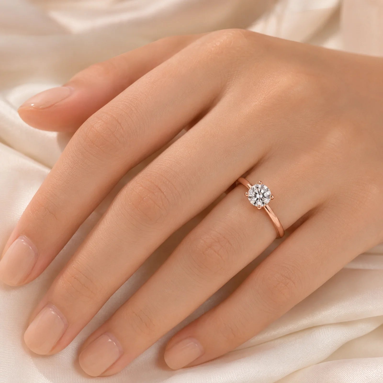 Four Prong Round Brilliant Ring - Rose