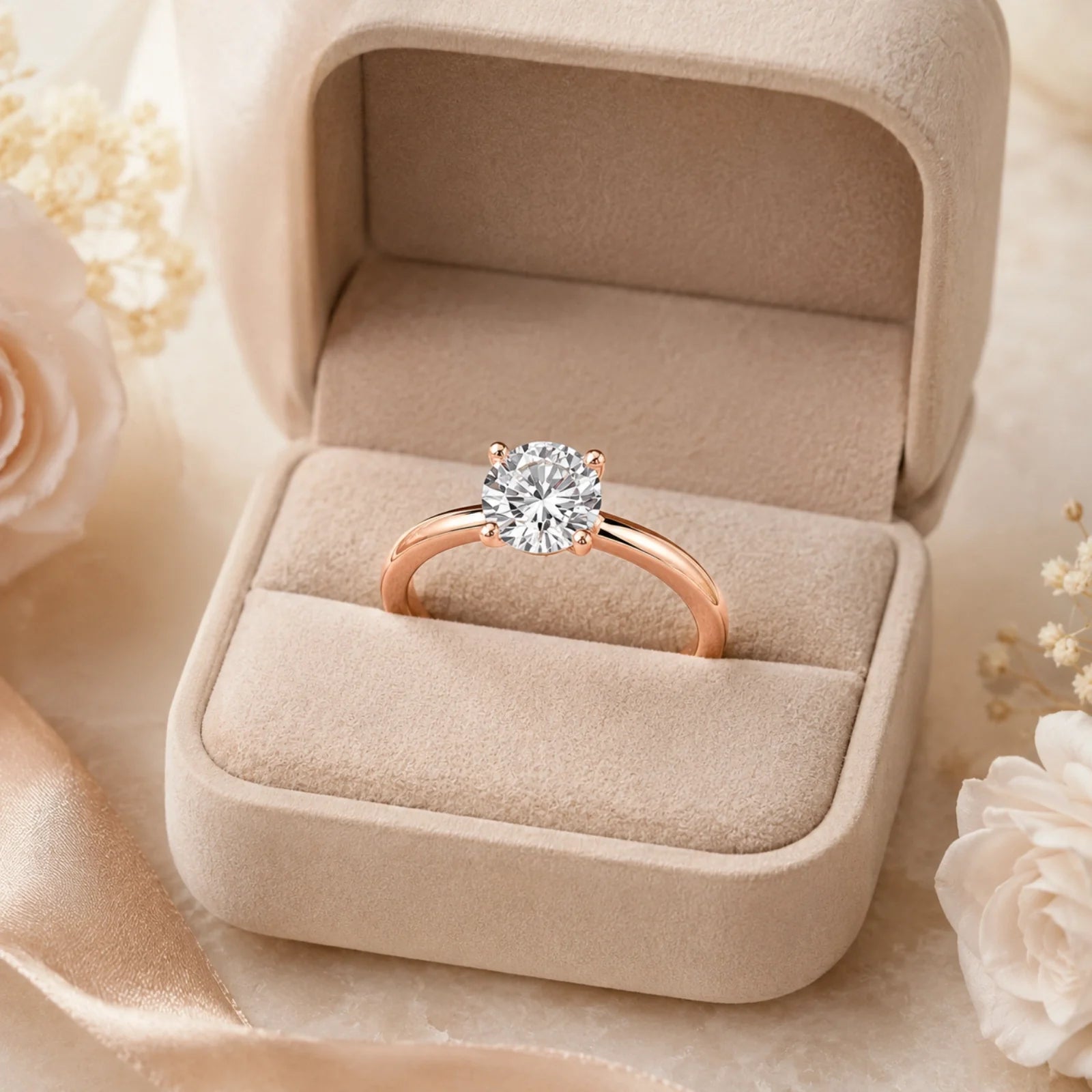 Four Prong Round Brilliant Ring - Rose