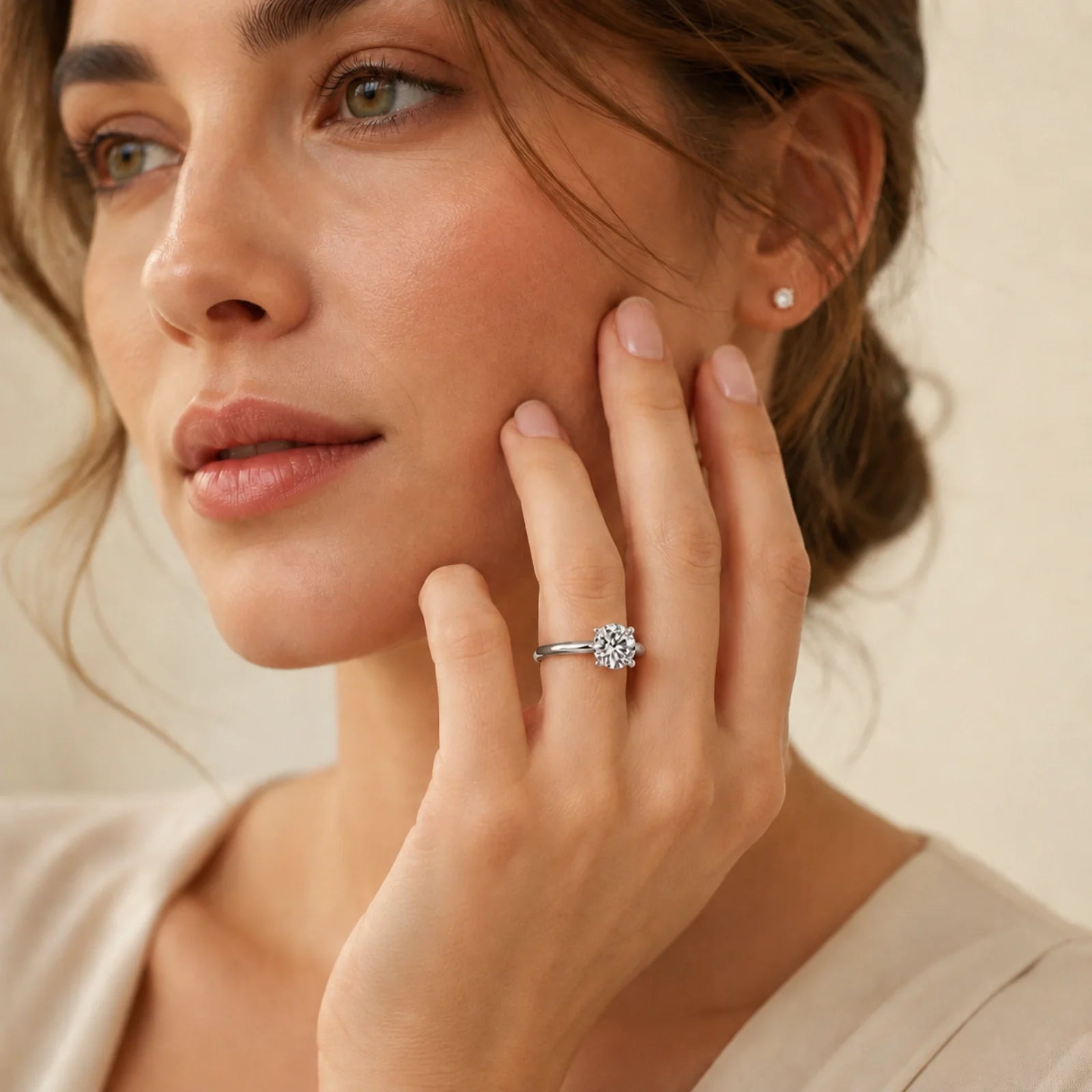 Four Prong Round Brilliant Ring - White