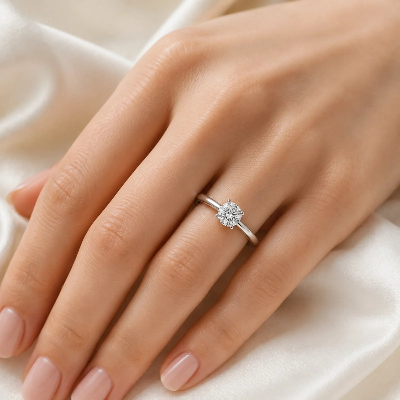 Four Prong Round Brilliant Ring - White