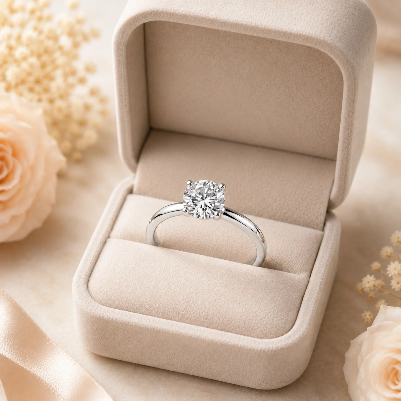 Four Prong Round Brilliant Ring - White