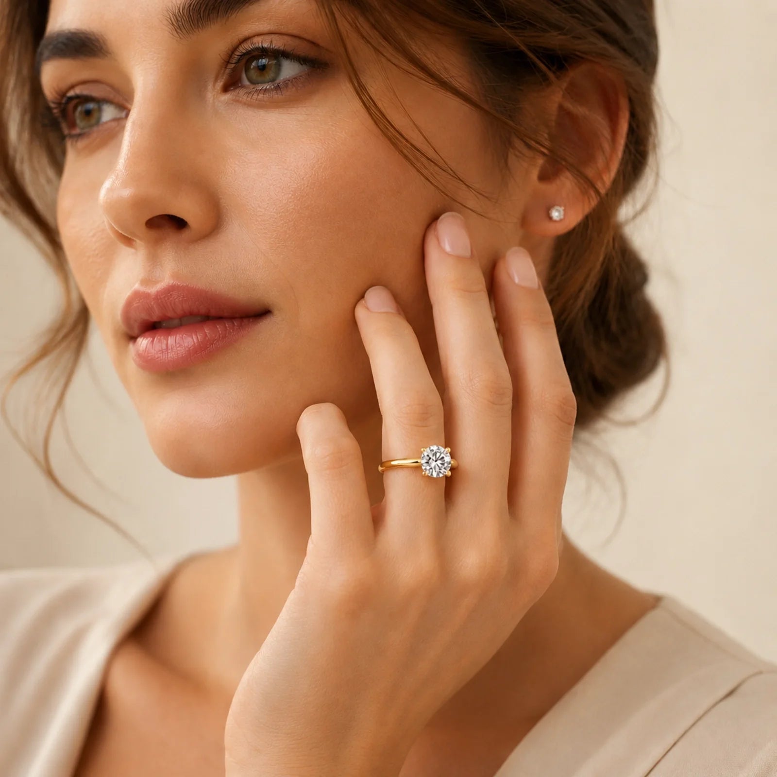 Four Prong Round Brilliant Ring - Yellow