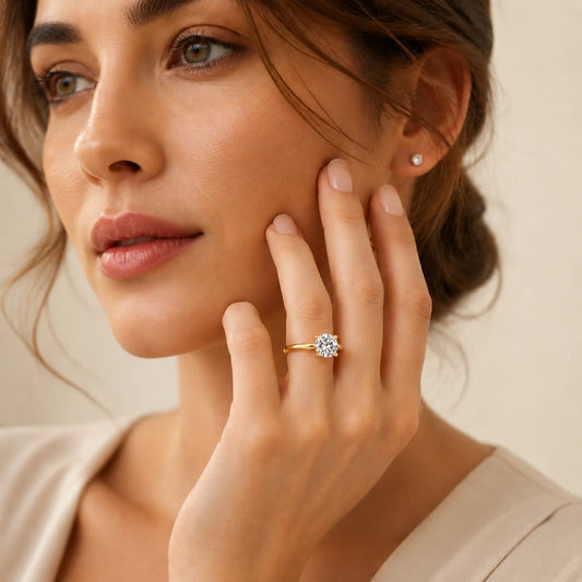 Four Prong Round Brilliant Ring - Yellow