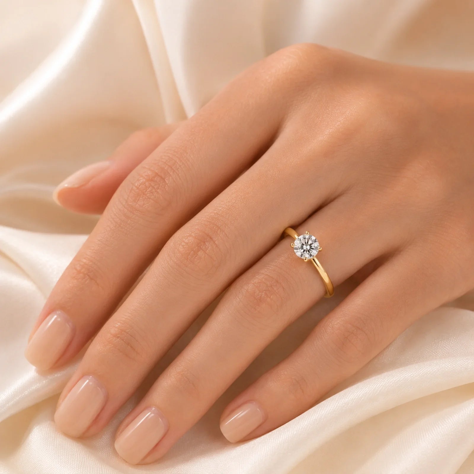 Four Prong Round Brilliant Ring - Yellow