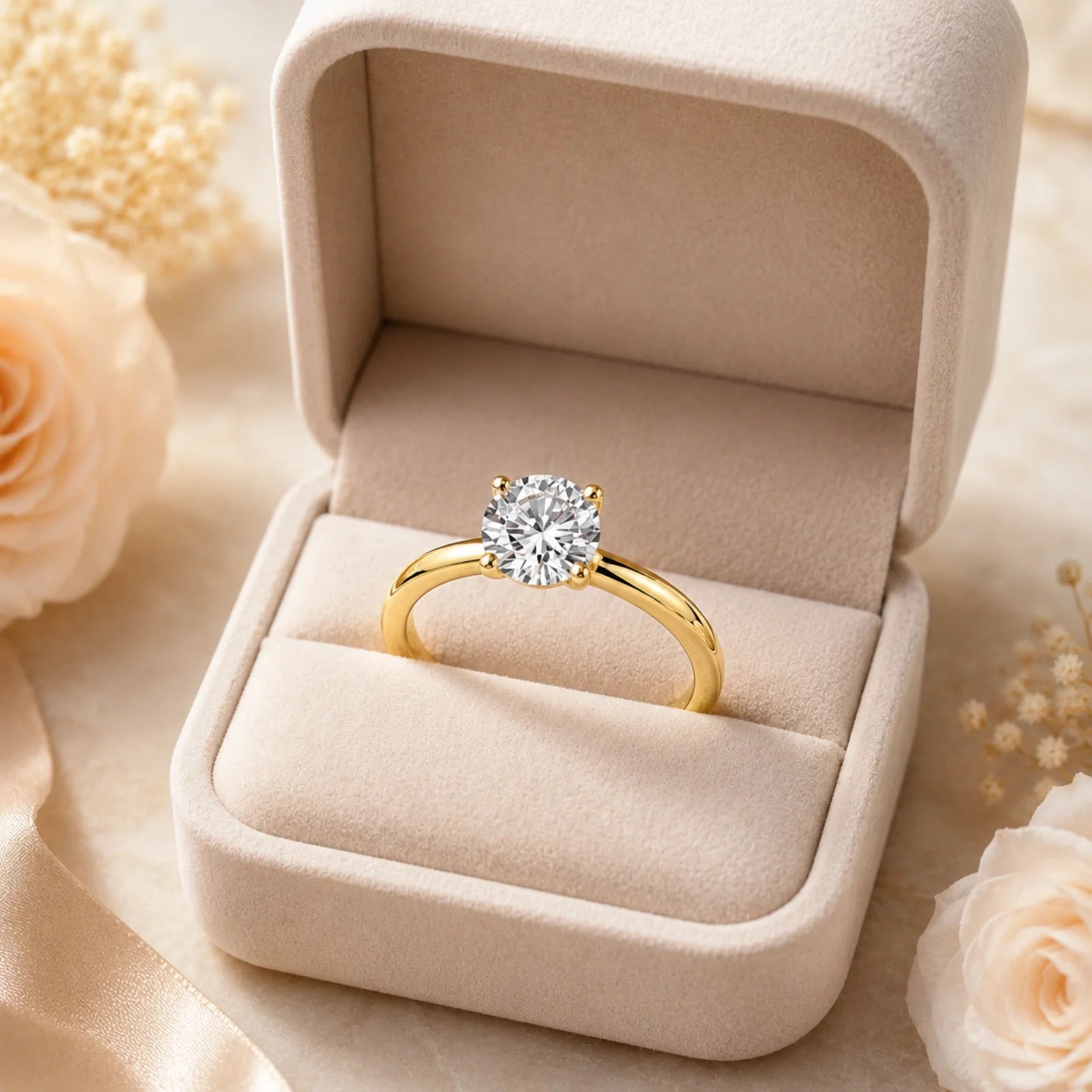 Four Prong Round Brilliant Ring - Yellow