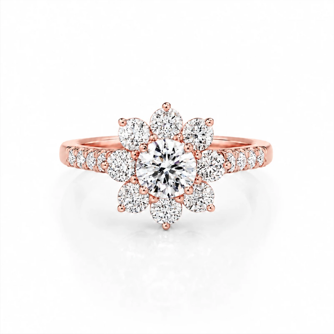 Floral Cluster Round Lab-Grown Diamond Ring - Rose Gold