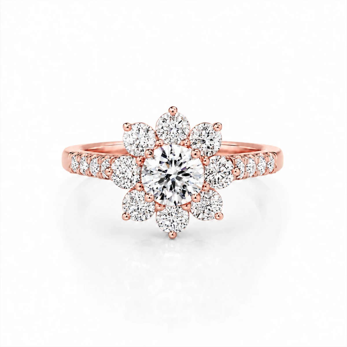 Floral Cluster Round Lab-Grown Diamond Ring - Rose