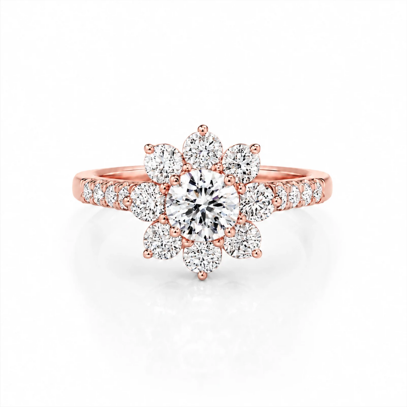 Floral Cluster Round Lab-Grown Diamond Ring - Rose