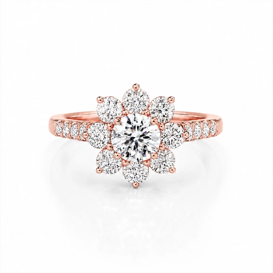 Floral Cluster Round Lab-Grown Diamond Ring - Rose