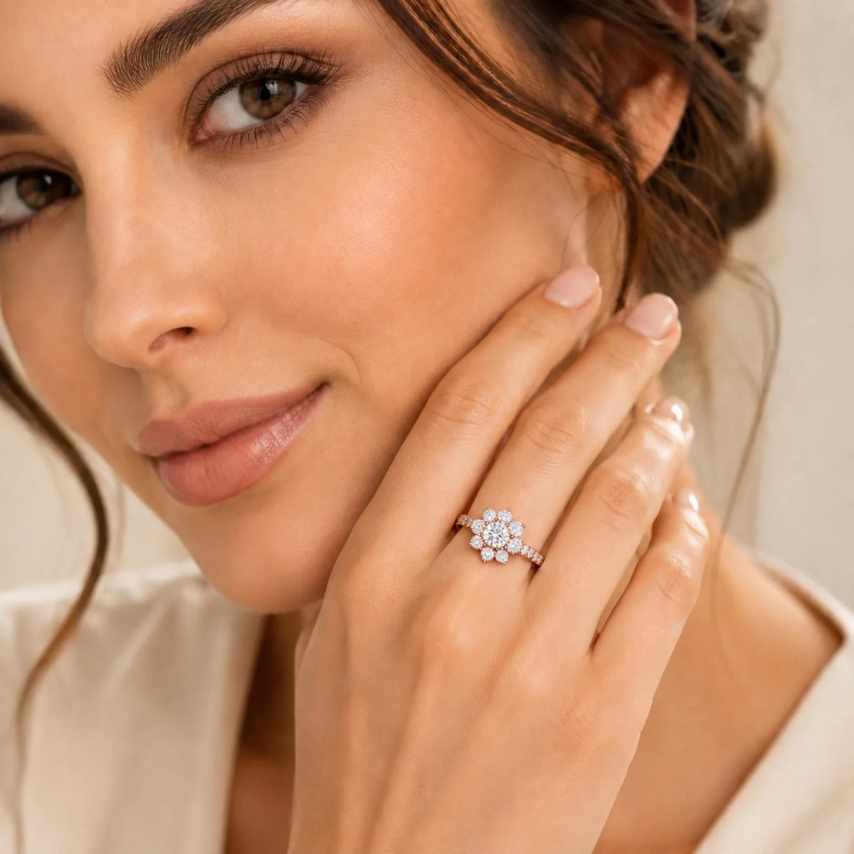 Floral Cluster Round Lab-Grown Diamond Ring - Rose