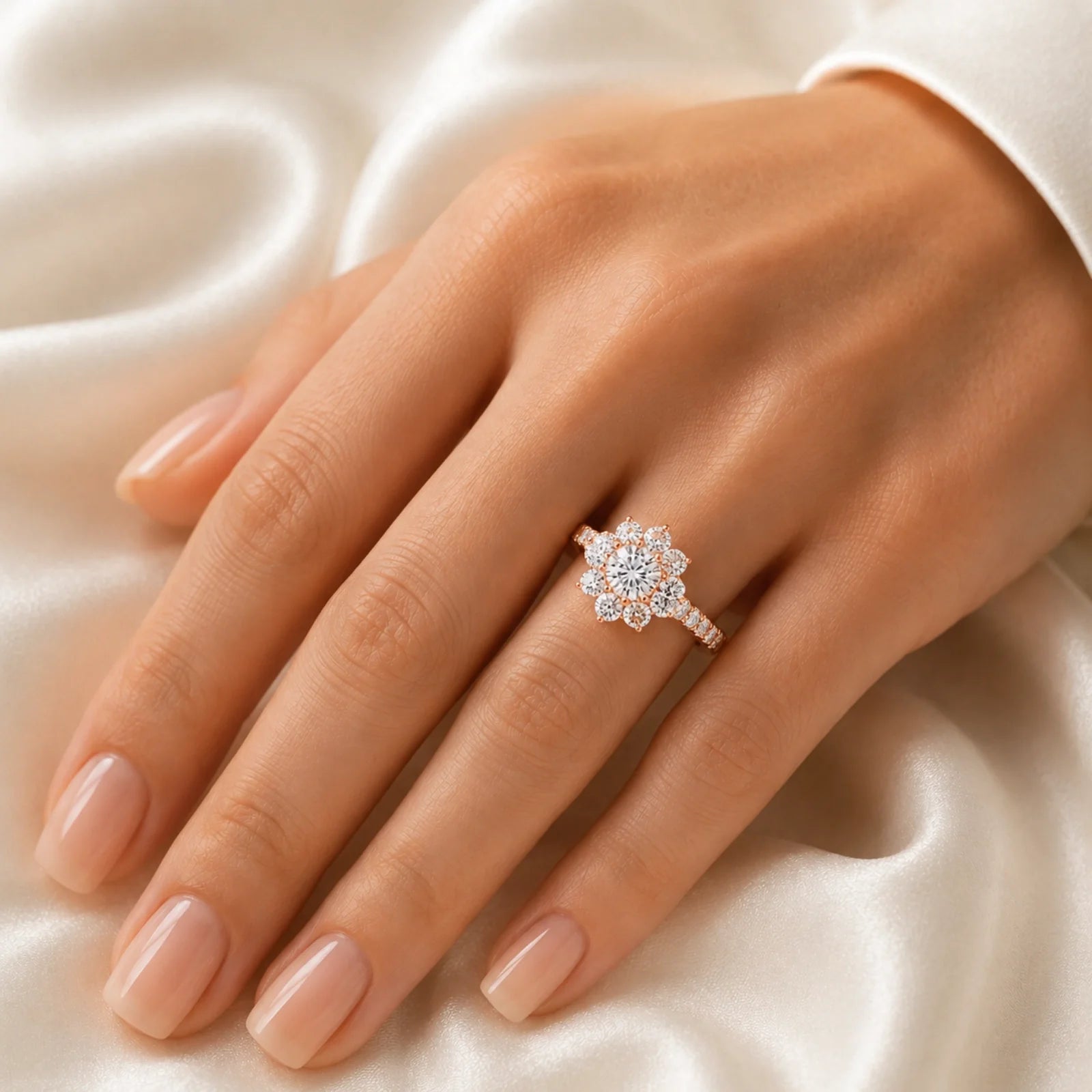 Floral Cluster Round Lab-Grown Diamond Ring - Rose