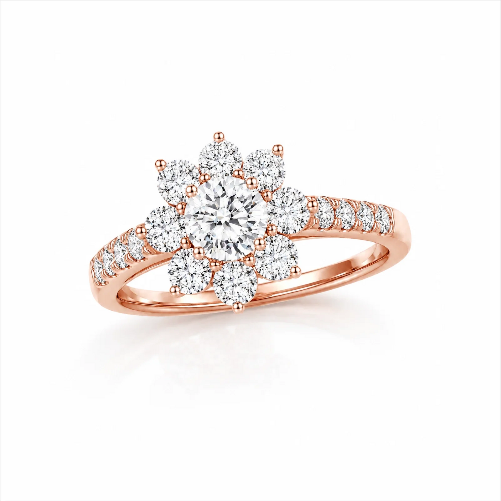 Floral Cluster Round Lab-Grown Diamond Ring - Rose