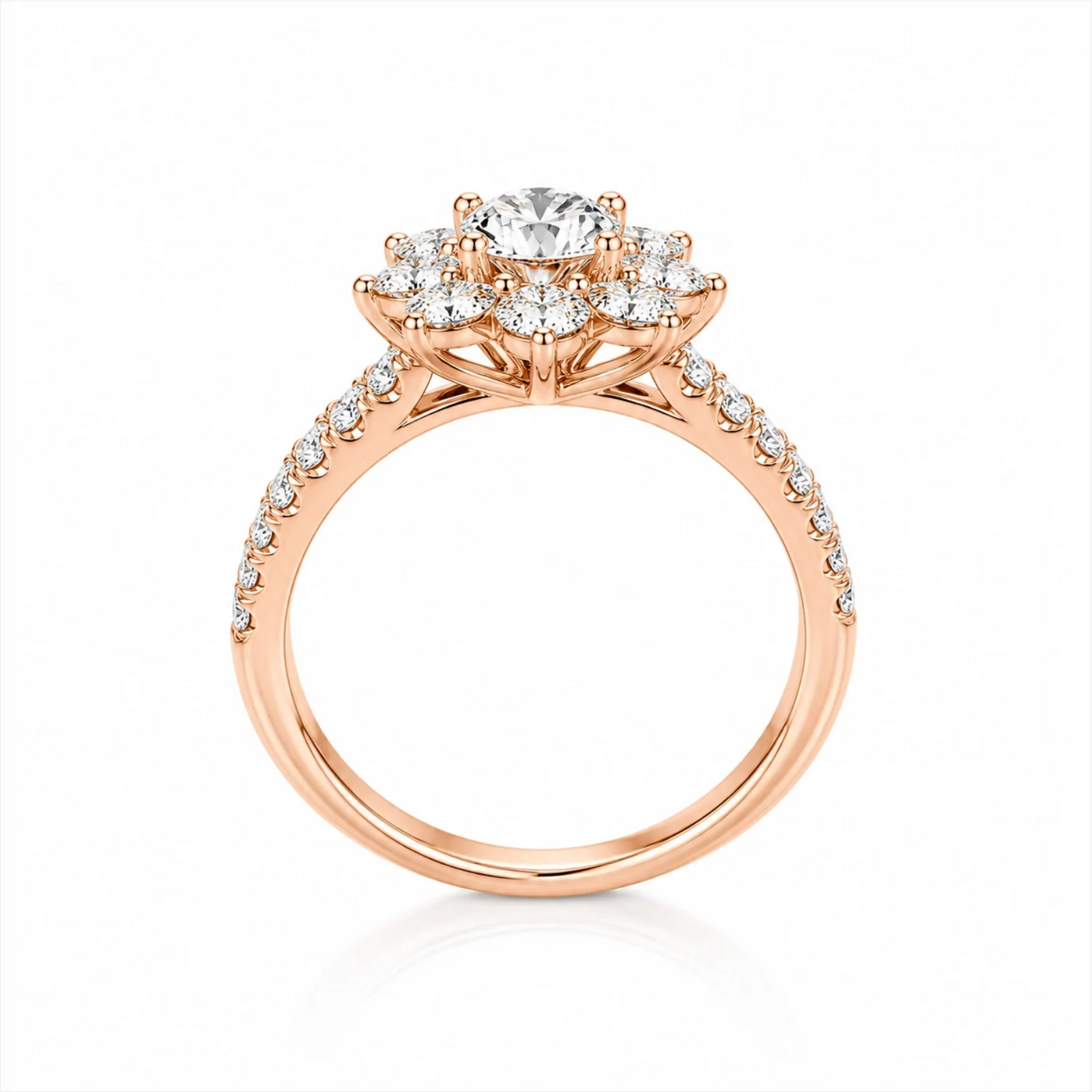 Floral Cluster Round Lab-Grown Diamond Ring - Rose