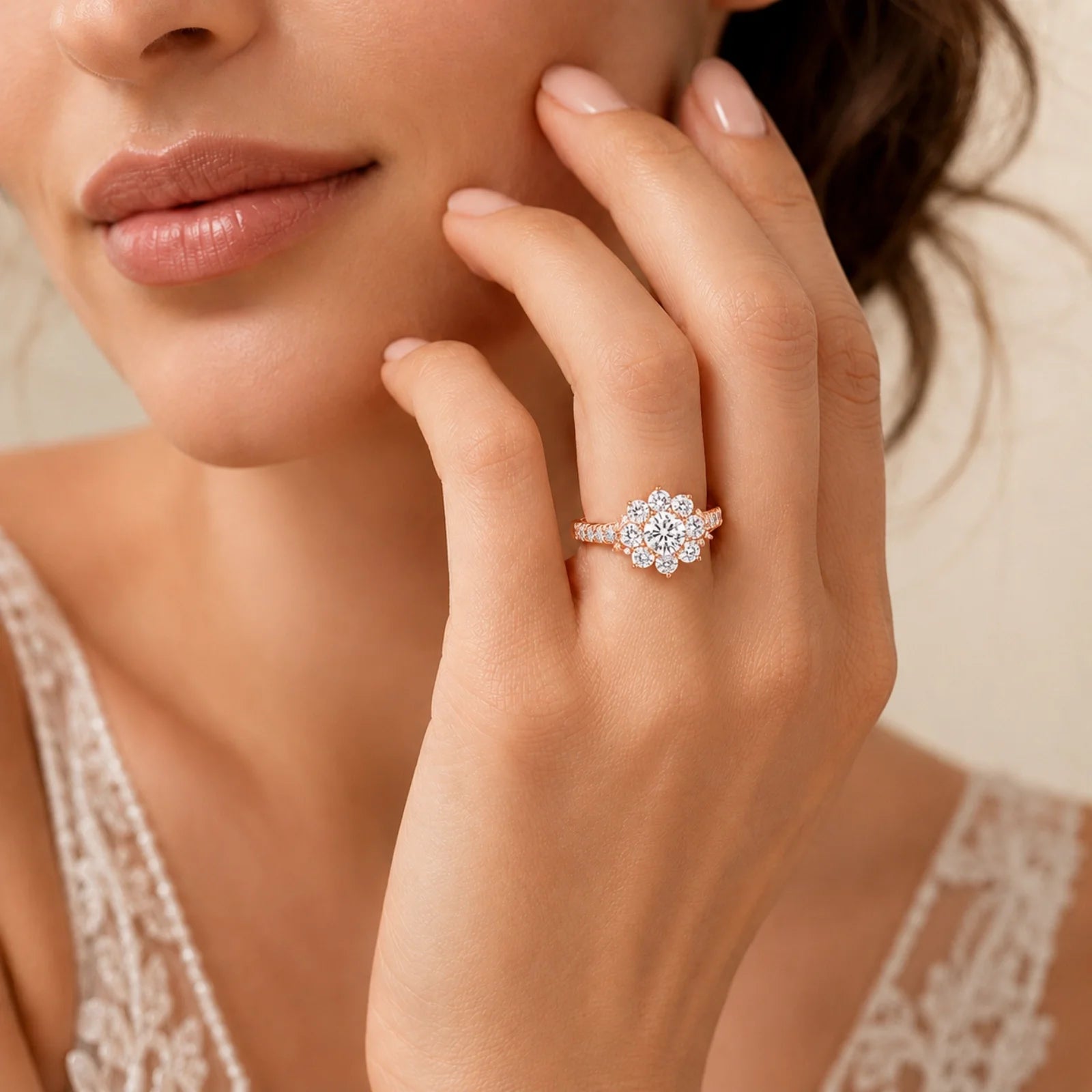 Floral Cluster Round Lab-Grown Diamond Ring - Rose