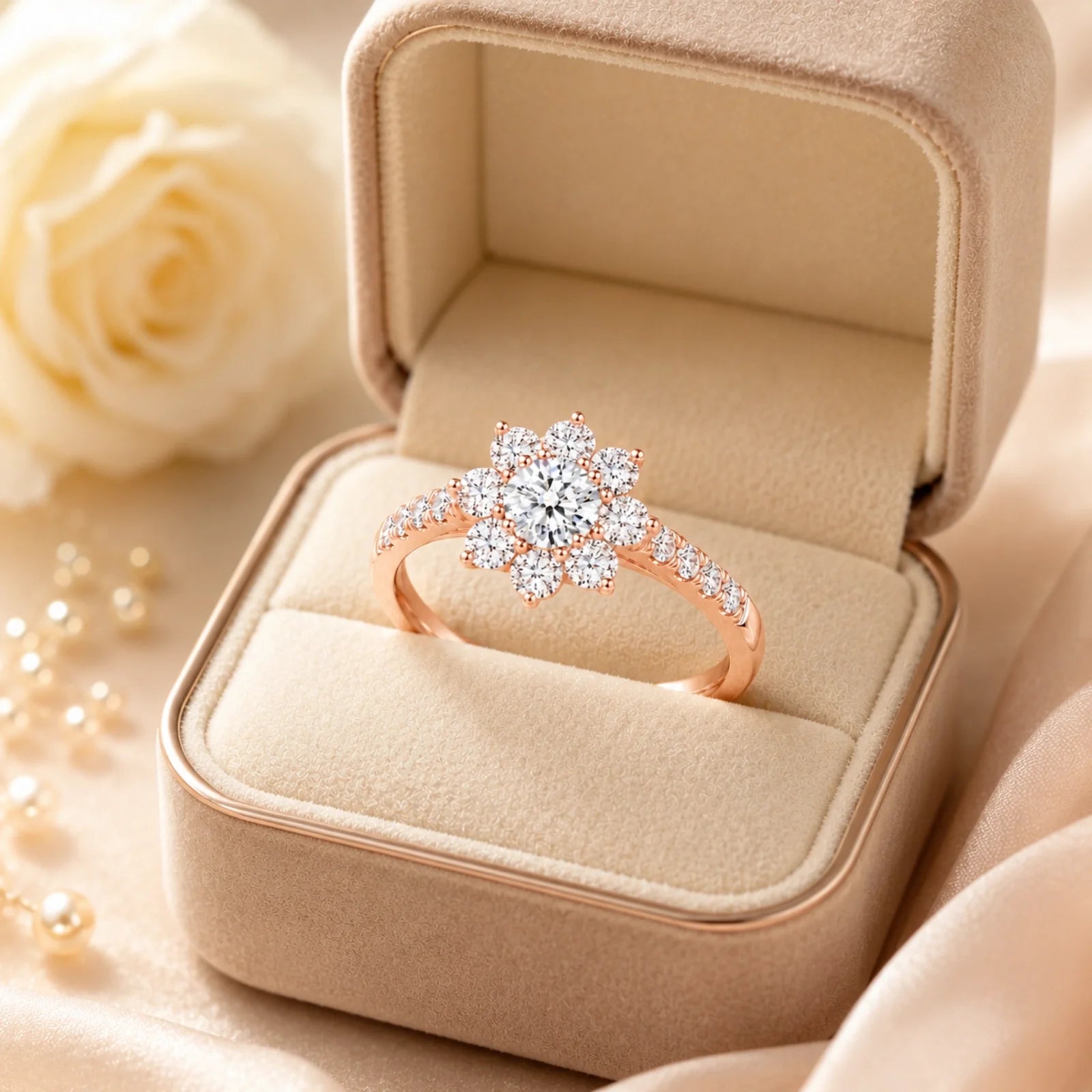 Floral Cluster Round Lab-Grown Diamond Ring - Rose