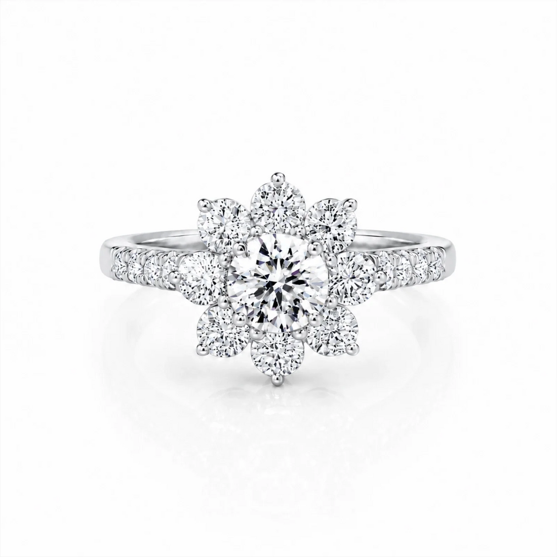 Floral Cluster Round Lab-Grown Diamond Ring - White Gold