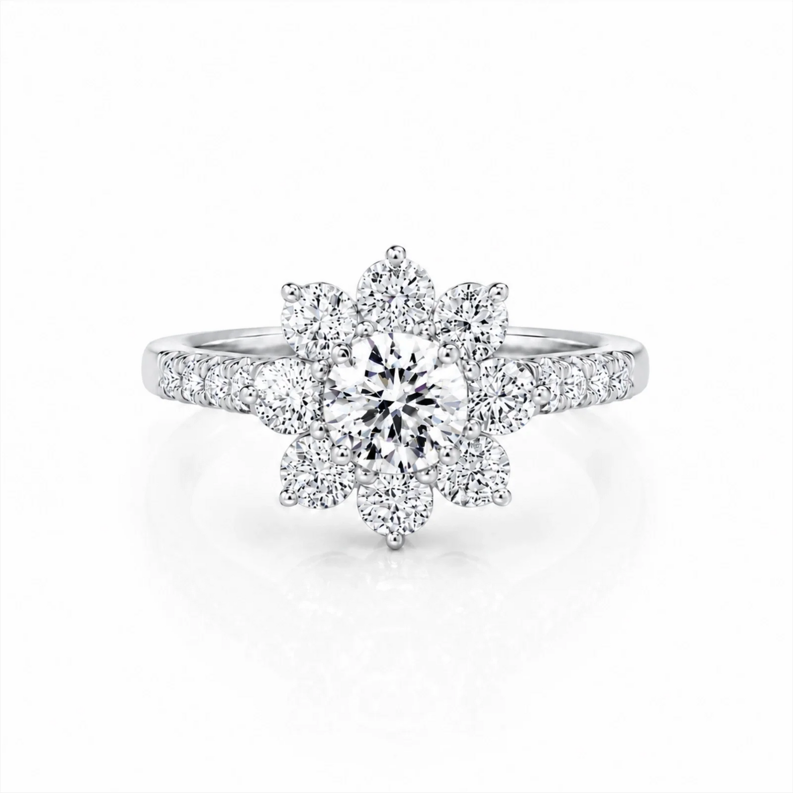 Floral Cluster Round Lab-Grown Diamond Ring - White